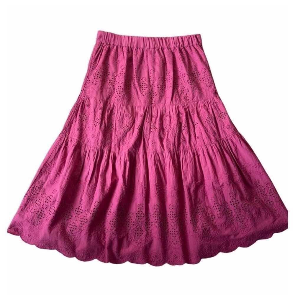 Sundance Bastilla Tiered Pink Eyelet Boho Skirt size L Fuchsia Pink - Picture 3 of 7